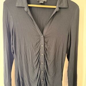 Sanctuary Black Ruched Button-Down Shirt